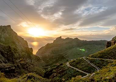 Sunset across mountains