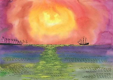 Ship On The Sea At Sunset