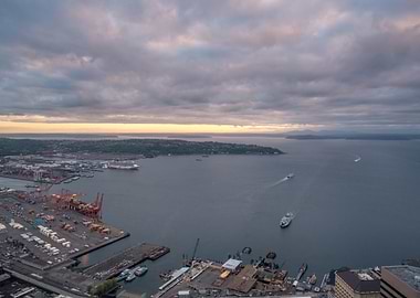 The Seattle Port at Sunset