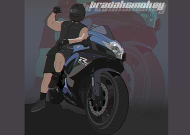 Boy next to motorcycle