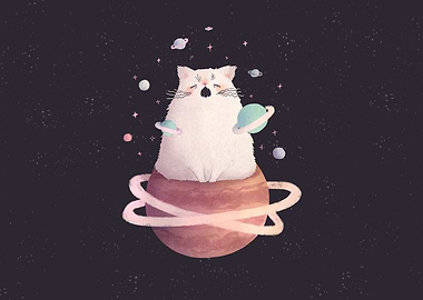 Cute Yawning Space Cat God