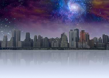 City with fantastic sky