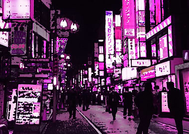 Pink neon nightlife street