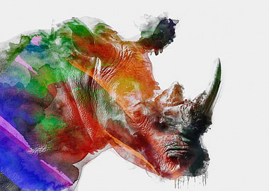 Gray Rhino Watercolor