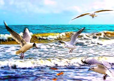 The group of seagulls