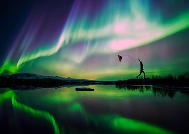 flying kite on a pole