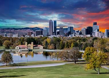 Denver Skyline and Mountai