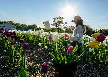Zen Woman in Tulip Field