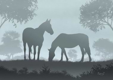 Horses on a Misty Day