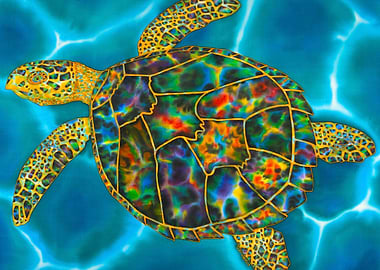 Rainbow Opal Sea Turtle