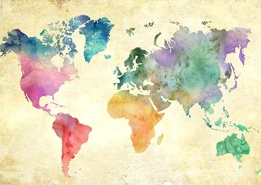 Old Watercolor World Map