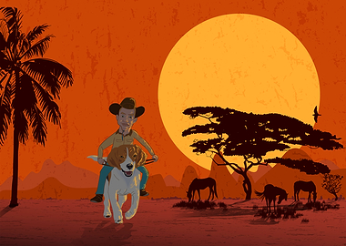 Dogboy man ridding beagle