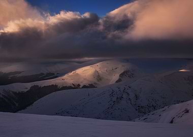 Snowy mountain evening
