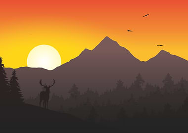 Deer Sunset