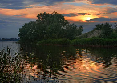 On the lake before sunset