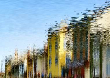 Colorful houses reflecting