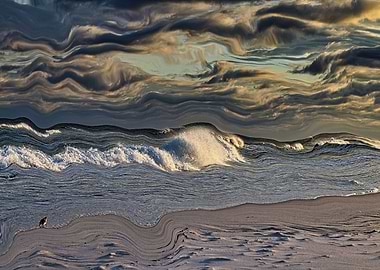 Abstract beach with bird