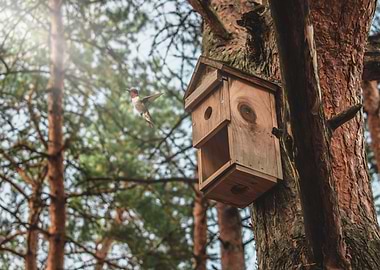 Forest Bird House Tree Fly
