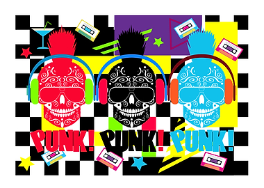 Punk skull icons with sung