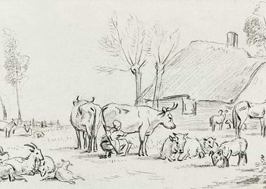 Farmyard With Cattle And M