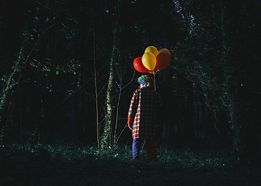 Clown man in the forest