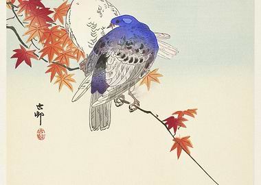 Two Pigeons On Autumn Bran