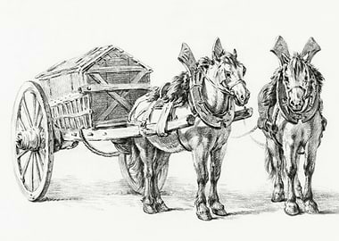 Horses With Wagon By Jean