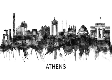 Athens Greece Skyline BW