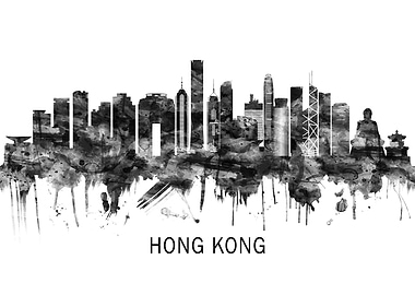 Hong Kong China Skyline BW