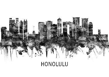 Honolulu Hawaii Skyline BW