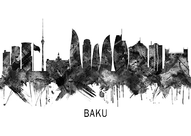 Baku Azerbaijan Skyline BW