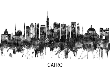 Cairo Egypt Skyline BW