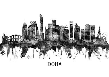 Doha Qatar Skyline BW