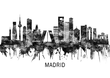 Madrid Spain Skyline BW