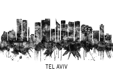 Tel Aviv Israel Skyline BW