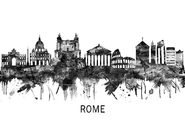 Rome Italy Skyline BW