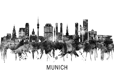 Munich Germany Skyline BW
