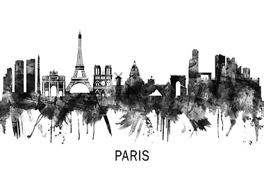 Paris France Skyline BW