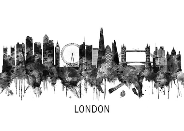 London England Skyline BW
