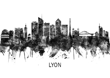 Lyon France Skyline BW