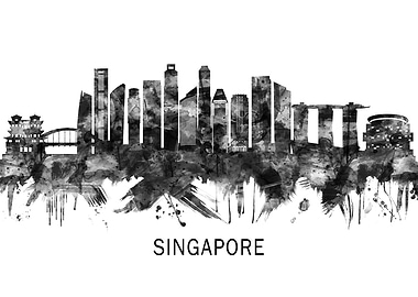 Singapore Skyline BW
