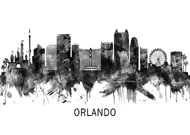 Orlando Florida Skyline BW