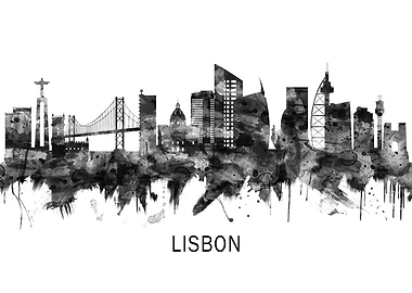 Lisbon Portugal Skyline BW