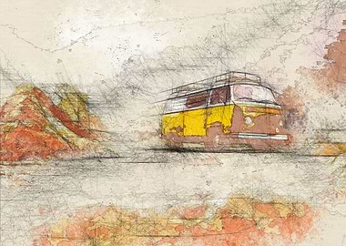 VW Bus in Rocky Terrain