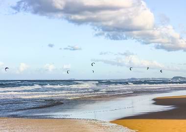 beach and fluffy clouds
