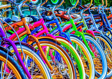 Colorful Bicycles In A Row