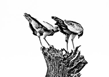 Hawks on Perch B&W