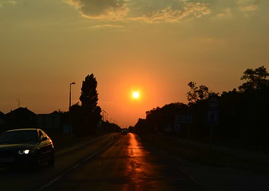 Sunset on the road