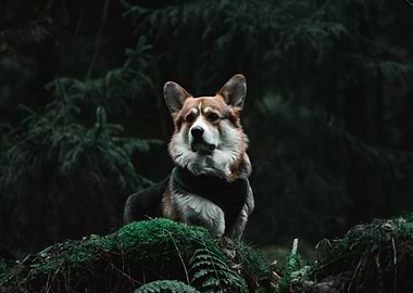 Corgi in the woods