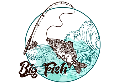 Big carp fish wave and rod